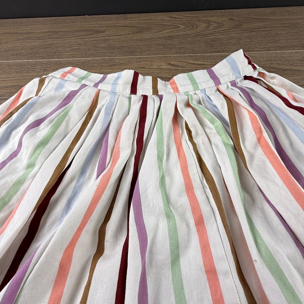 ModCloth Aspiration Creation A-line Skirt White Striped Spring Knee Length Large - Picture 3 of 12